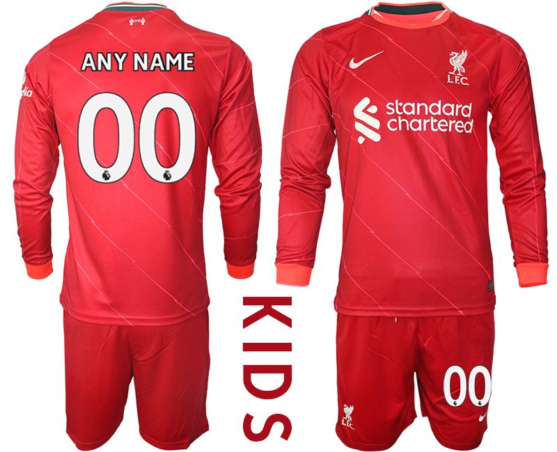 Youth 2021-2022 Club Liverpool home red Long Sleeve customized Soccer Jersey